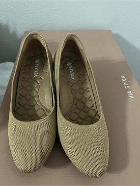 Viviana Knit Pointed-Toe Flats in Light Tan